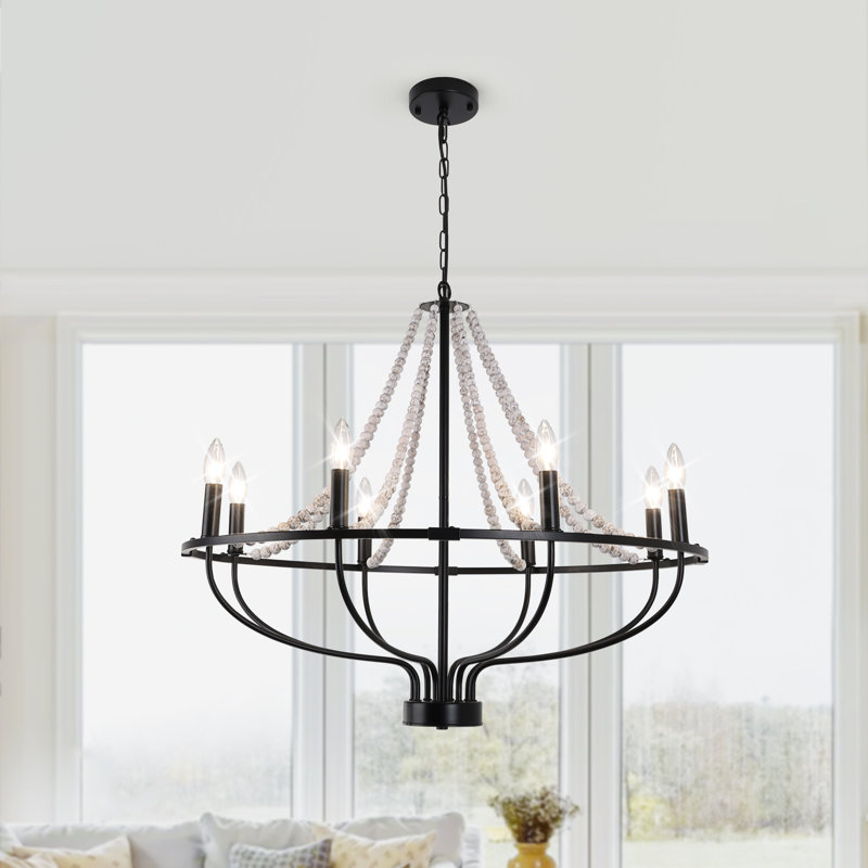 Kenwyn 8 - Light Dimmable Wagon Wheel Chandelier with Beaded Accents