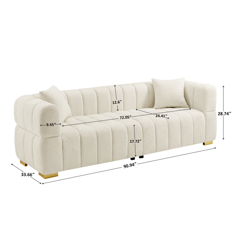 Makirah 90.94" Upholstered Sofa, White 