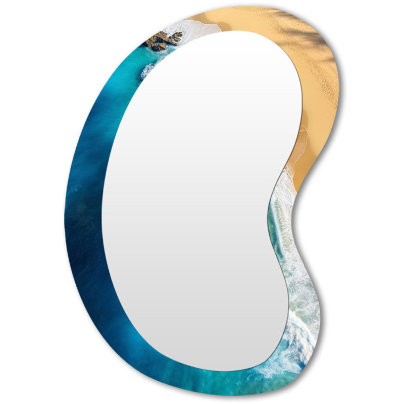 Grand miroir mural asymétrique nautique Blue Waves Aérien Beach Escape II, 31 po x 22 po