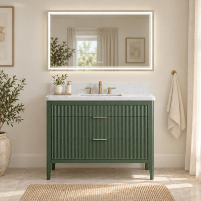 Meuble-lavabo sur pied gris mat de 91 cm (36 po) avec lavabo intégré et miroir de courtoisie à DEL de 91 x 152 cm (36 x 60 po).