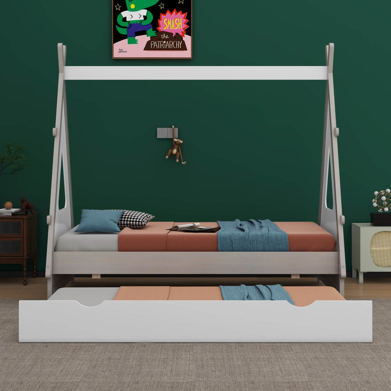 Lit simple sur pied avec lit gigogne escamotable Raigan