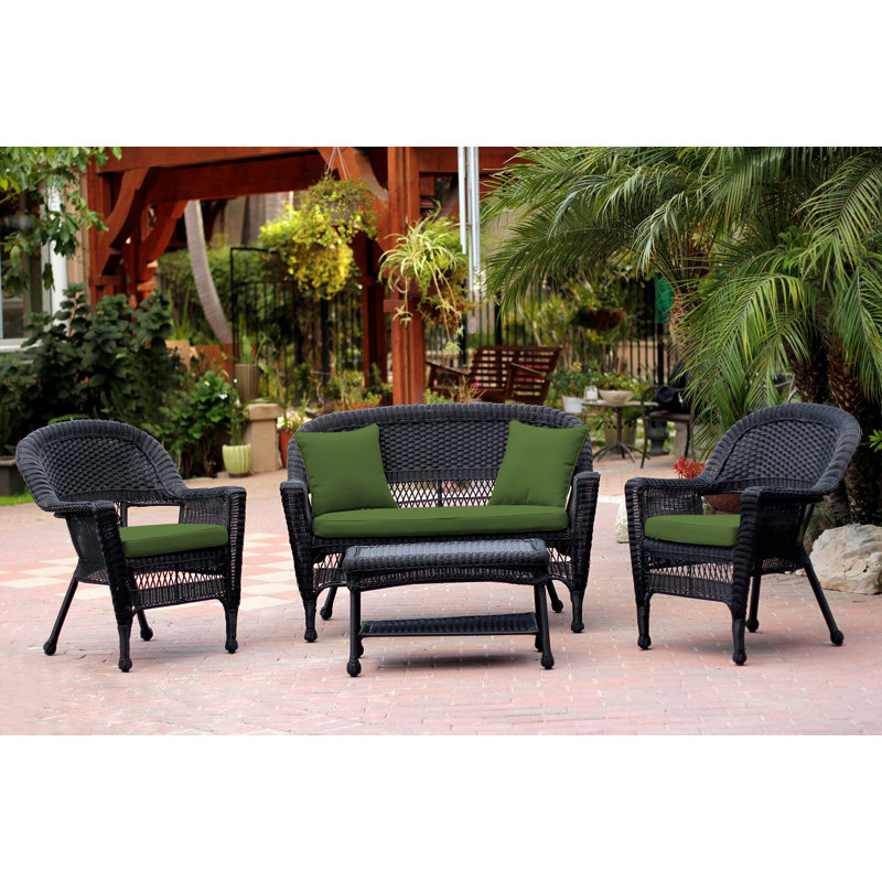 Cecilton 4 Piece Rattan Sofa Seating Group , Black, Hunter Green