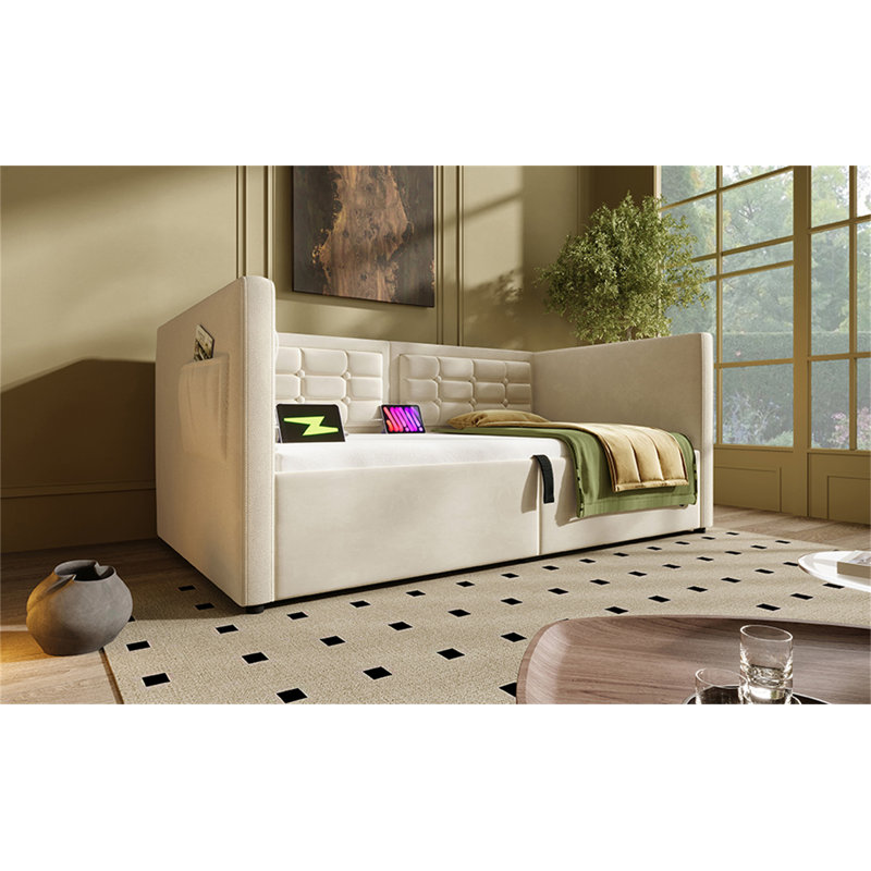 Lit de jour rembourré, Beige