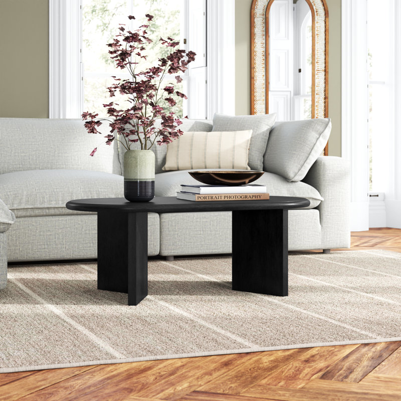 Matte Black Solid Mango Wood Minimalist Coffee Table