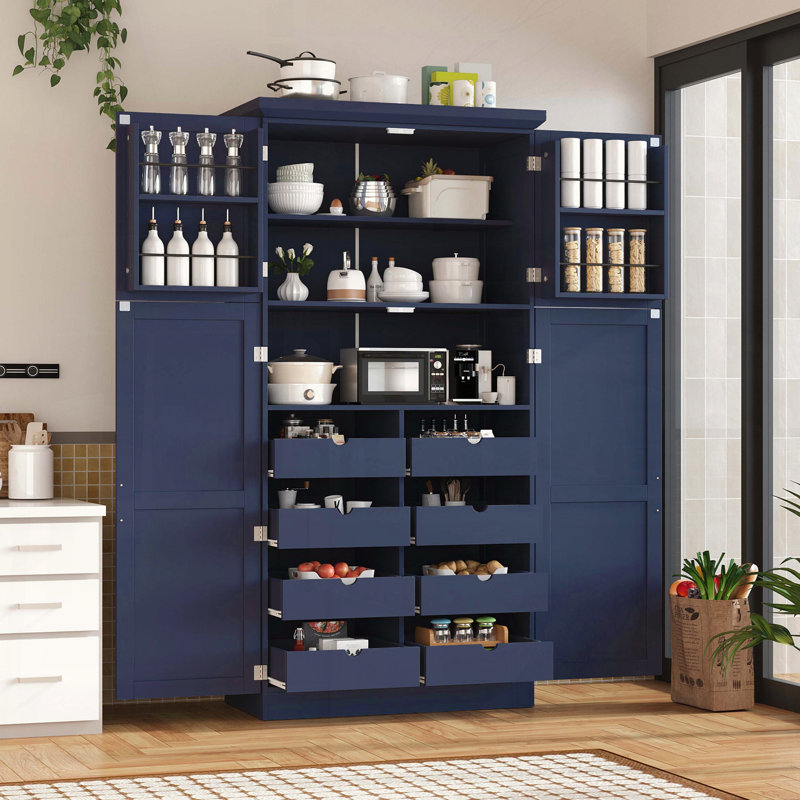 Garde-manger autoportant avec 8 plateaux coulissants, Bleu