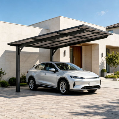 10×10 Metal Carport Canopy with Sloped PC Roof Outdoor Storage Shelter for Cars Motorcycle