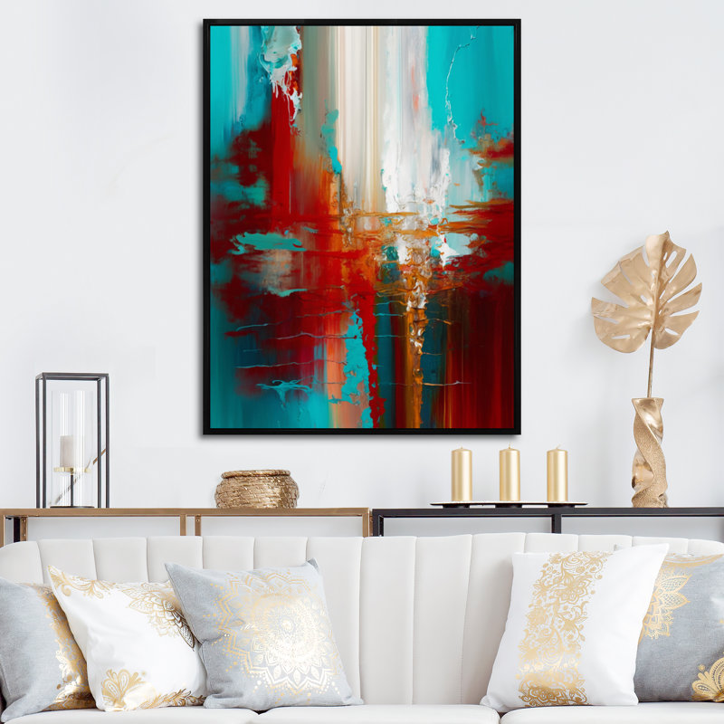 «Rhythmic Abstract Teal Awakening I», reproduction d'art sur toile, H 32 po x l 24 po x P 1 po, Cadre flottant noir