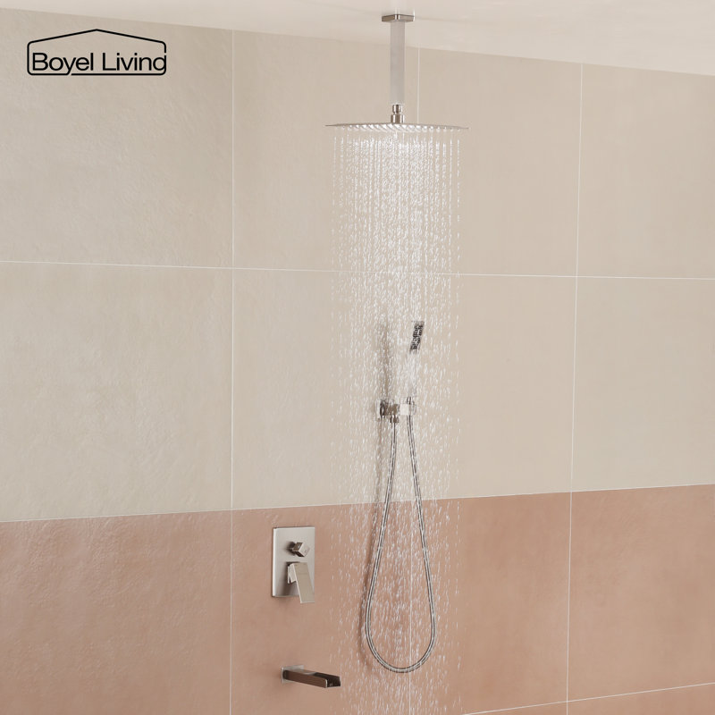 Brushed Nickel 10-Inch Ceiling Mount Rain Shower System with Handheld