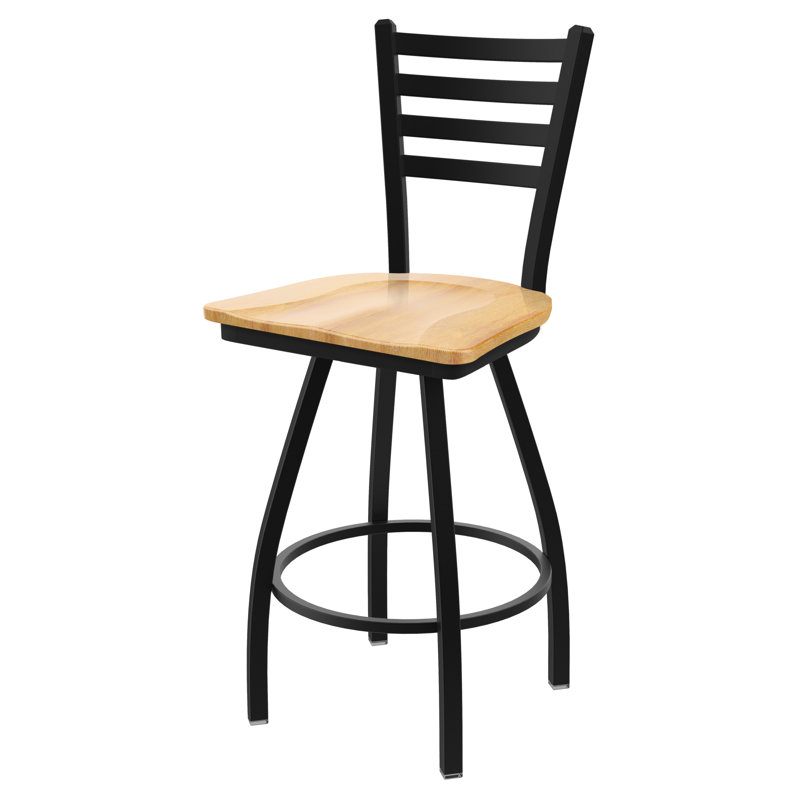Tabouret de bar pivotant de 30" Evers, Noir froissé, Chêne Naturel, Très haut (assise de 36 po de hauteur)