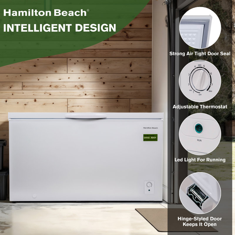 Hamilton Beach 14 Cu. Ft. Chest Freezer, Garage Ready Deep Freezer with Adjustable Thermostat, White