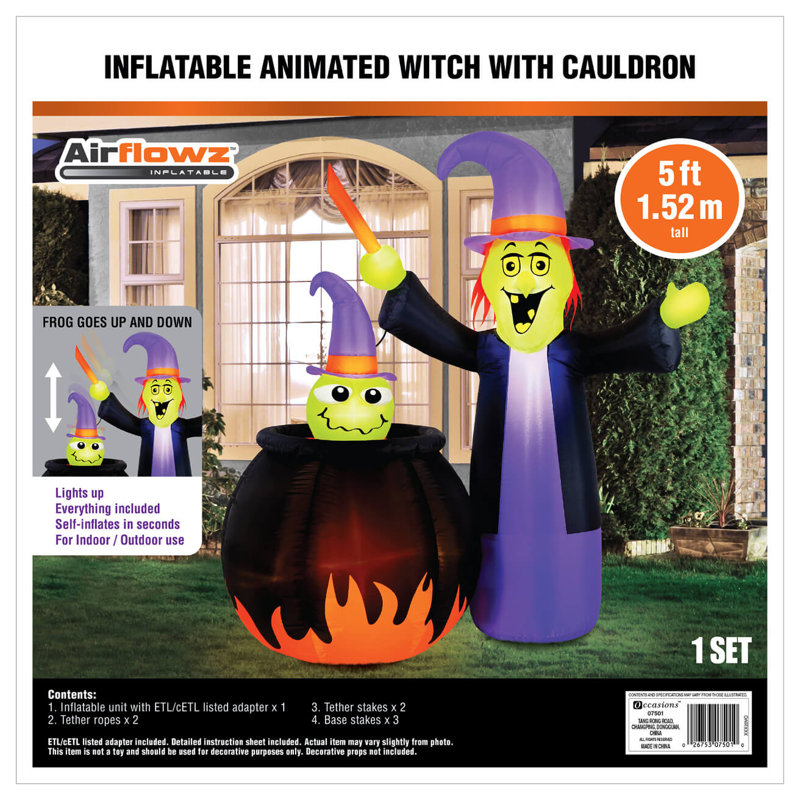 The Holiday Aisle® Halloween 5 Foot Inflatable Animated Witch With ...