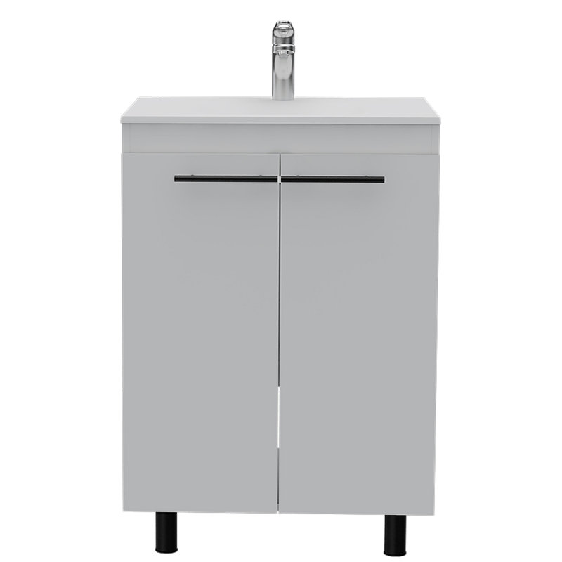 Armoire de meuble-lavabo autoportante rectangulaire à 2 portes Sienna, Blanc