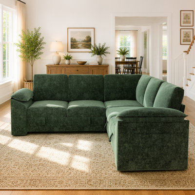 85.4" Sleeper Sectional Sofa with Pull-Out Bed, L-Shaped Couch with Storage Chaise for Living Room