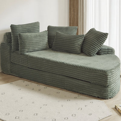 Canapé-lit 78,5 pouces en velours côtelé semi-circulaire 2 en 1 et fauteuil inclinable, méridienne convertible avec coussin pour le cou et 5 coussins décoratifs, aucun assemblage requis pour le salon