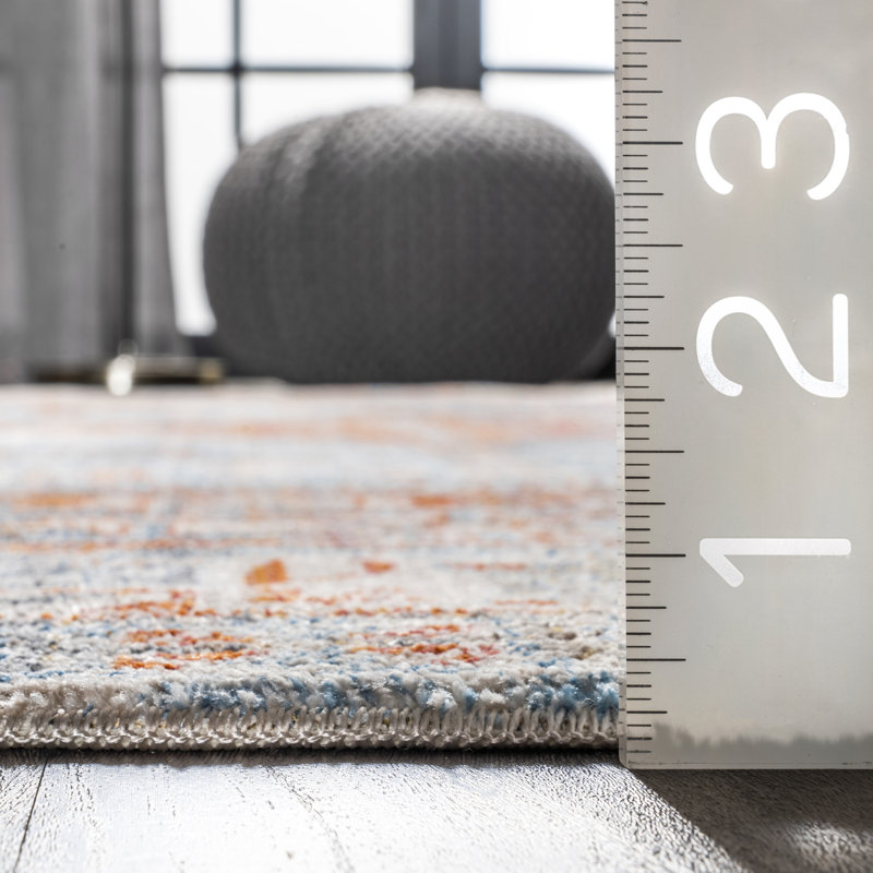 Afreena Oriental Blue/Orange Area Rug, Square 7'10"