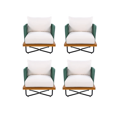 Dominic Outdoor Acacia Wood Rope Woven Club Chairs
