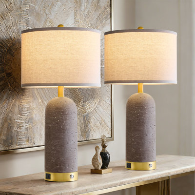Ensemble de 2 lampes de table de 25 po pour la chambre à coucher, lampes de chevet à contrôle tactile avec ports de charge USB A + USB C, lampes de table de chevet à intensité variable à 3 voies avec ampoules DEL incluses, lampes en résine rustique pour le salon
