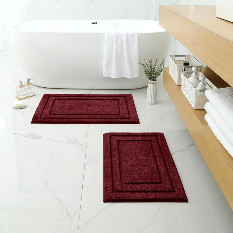 Ensemble de tapis de salle de bain 2 pièces en microfibre ultra douce et absorbante, L 32 po x l 16 po, Rouge Bourgogne