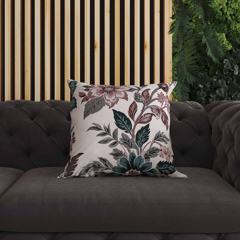 Coussin intérieur / extérieur Cobalt Meadow, Carré 16 po, Vert/rouge