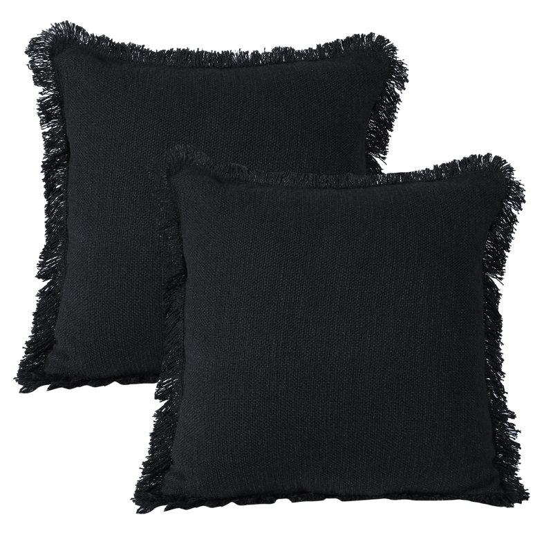 Ensemble de coussins décoratifs décontractés en coton fait à la main, Noir