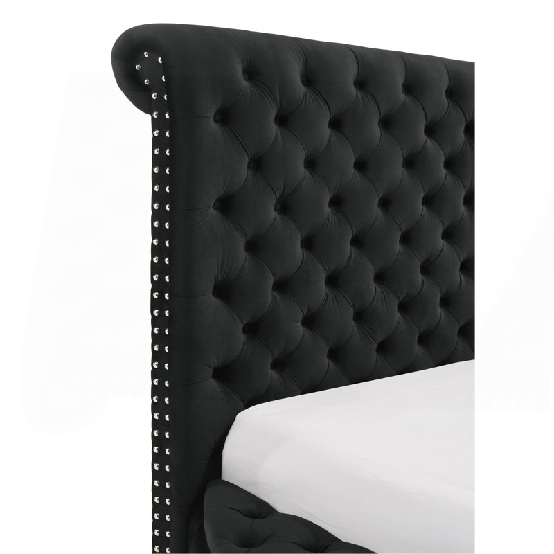 Ensemble de 3 pièces de mobilier de chambre à coucher en bois de velours noir capitonné