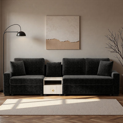 Canapé modulaire rembourré 3 places avec accoudoirs et console centrale pour le salon