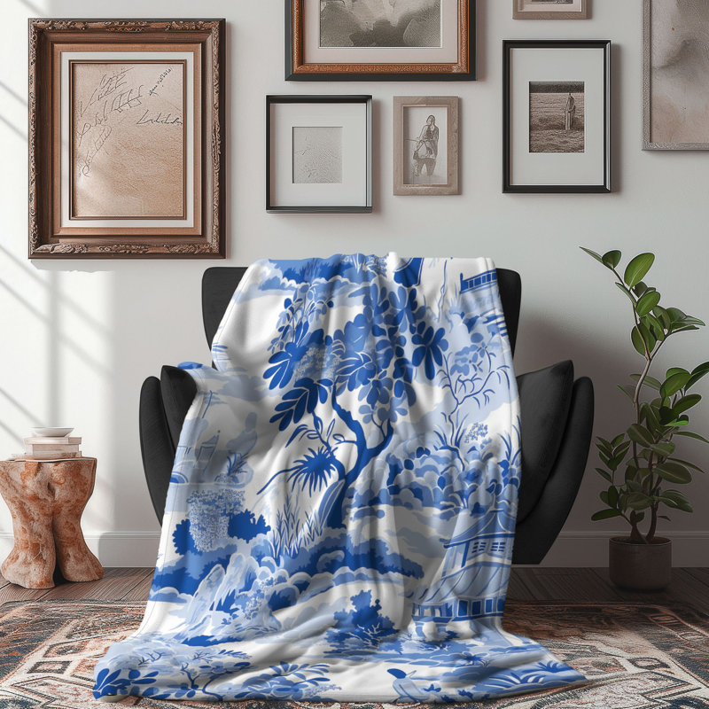 Classic Chinoiserie - Couverture Sherpa de qualité supérieure 1 pièce, Grand lit