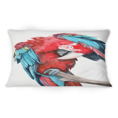 Grand perroquet avec des ailes rouges et bleues colorées - Coussin décoratif traditionnel imprimé 1