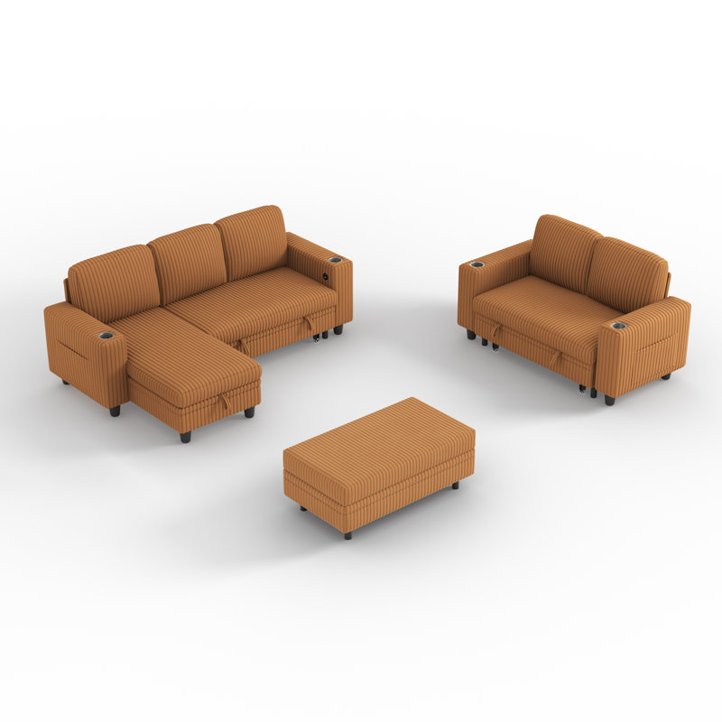  Sherry 3-Piece Livingroom Set, Soren Brown Corduroy