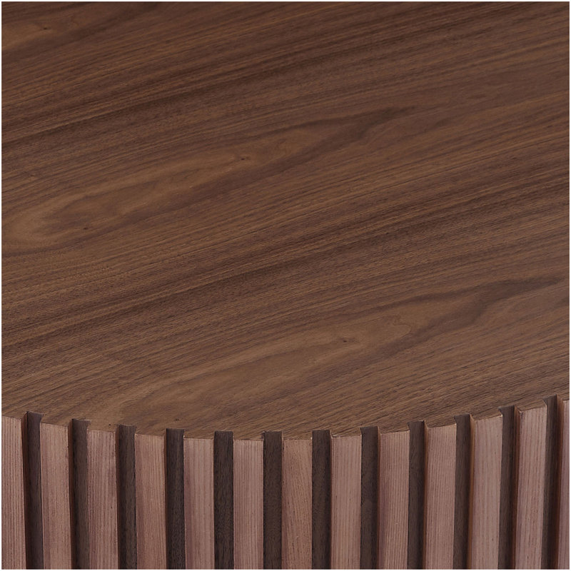 Petite table basse ronde de 31,49 po pour appartement, table basse de salon moderne avec piédestal robuste, noyer, Noyer