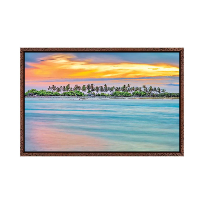 Paradise Palm Island by Mark Paulda - Print on Canvas, 45.72cm H x 66.04cm W x 3.81cm D, Classic Brown Wood Floater Framed