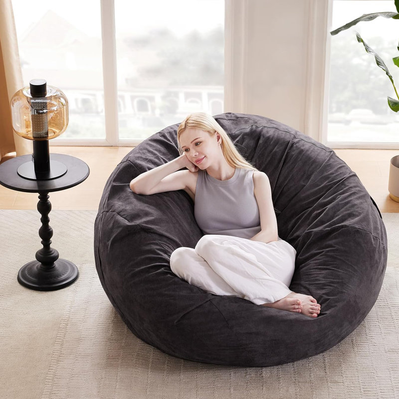 2 in 1 Convertible Bean Bag Chair with Removable Cover (Dark Grey), Black, 31.5" H x 42" W x 42" D