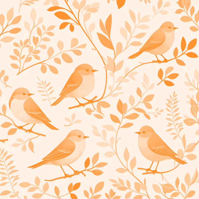 Couvre-lit matelassé Birds On Branches, Très grand lit, Orange moyen / beige clair