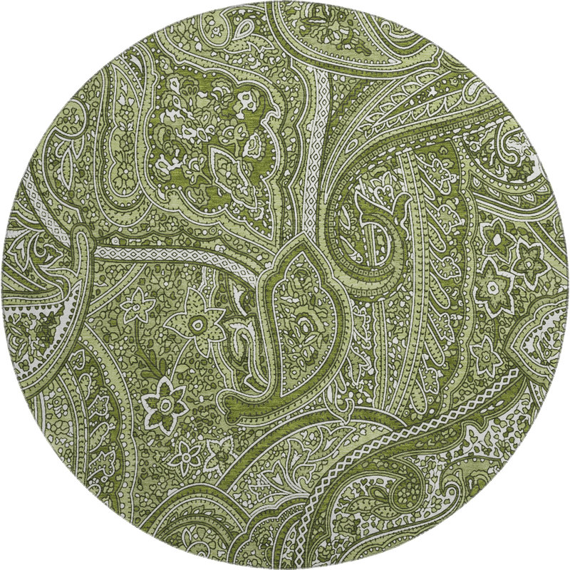 Premium Machine Washable Cerrito Green Rug, Round 8'