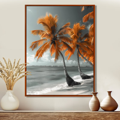 Décoration murale oasis tropicale monochromes gris orange - palmiers et palmiers