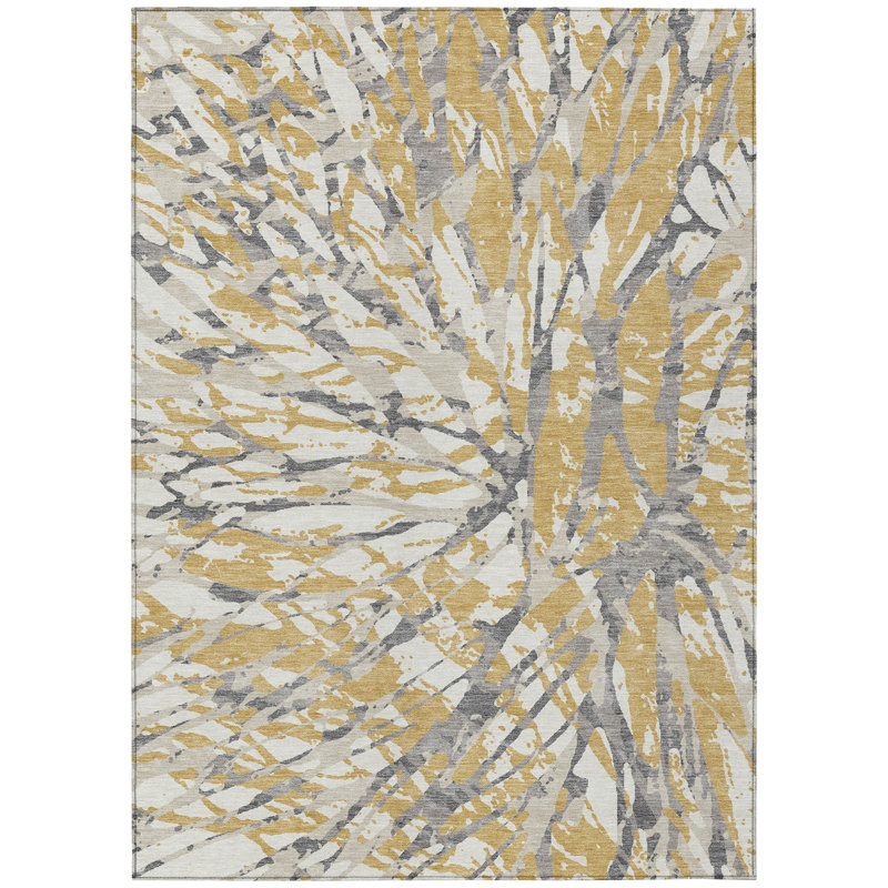 Machine Washable Indoor/Outdoor Chantille ACN2651 Abstract Rug, Gold, 9' x 12'