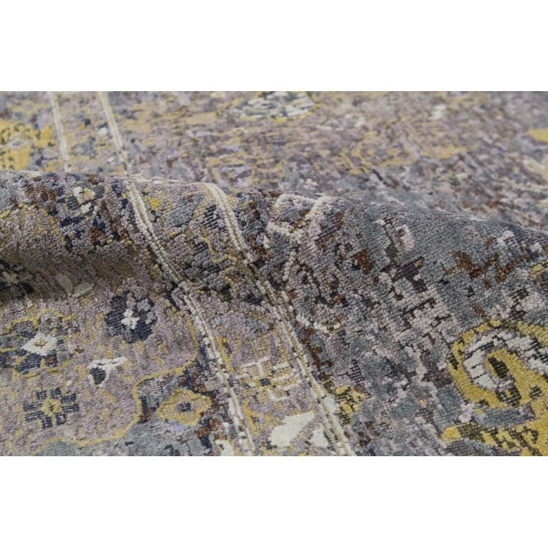 Tapis gris et gris de haute qualité noué à la main Canterbury