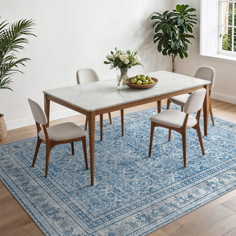 Vintage Look Machine Printed Area Rug, Blue, Rectangle 200 x 290 cm