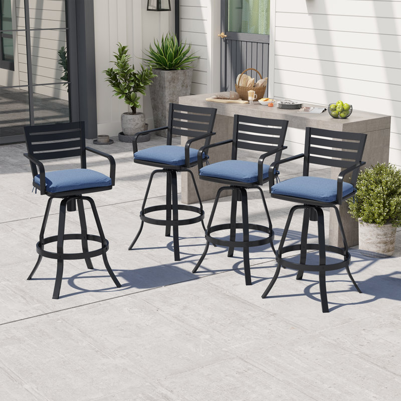 Tabouret pivotant 45,67 po avec cadre en aluminium et coussins Sunbrella (ensemble de 4), Bleu