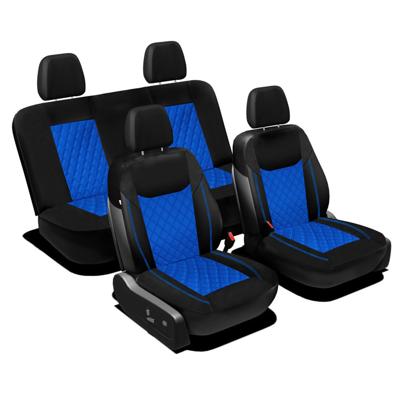 Ultra Modern Quilted Leatherette Seat Covers Full Set, Blue