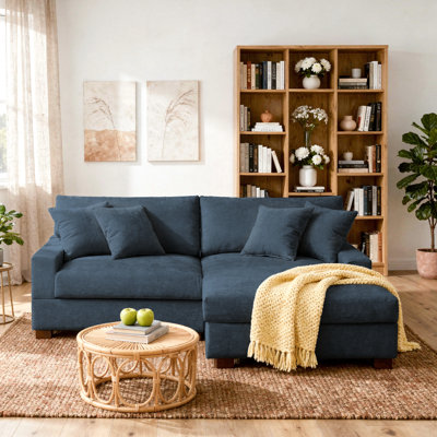 2 - Piece Upholstered Blue Chenille Modular Sectional Sofa with Armrests & Throw Pillows