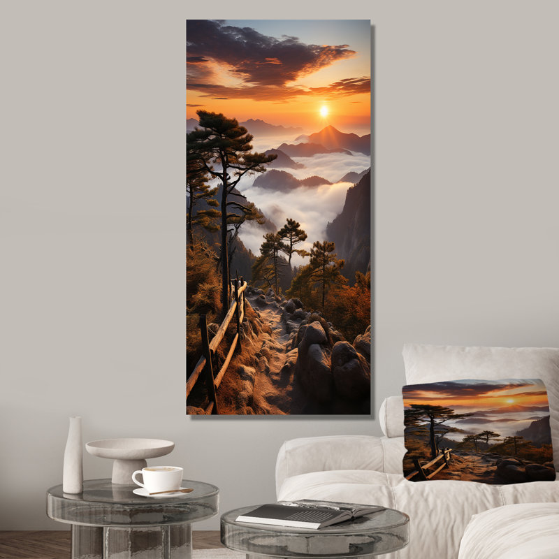 Montagne, forêt, coucher de soleil, silhouette II, Toile tendue, H 44 po x l 34 po