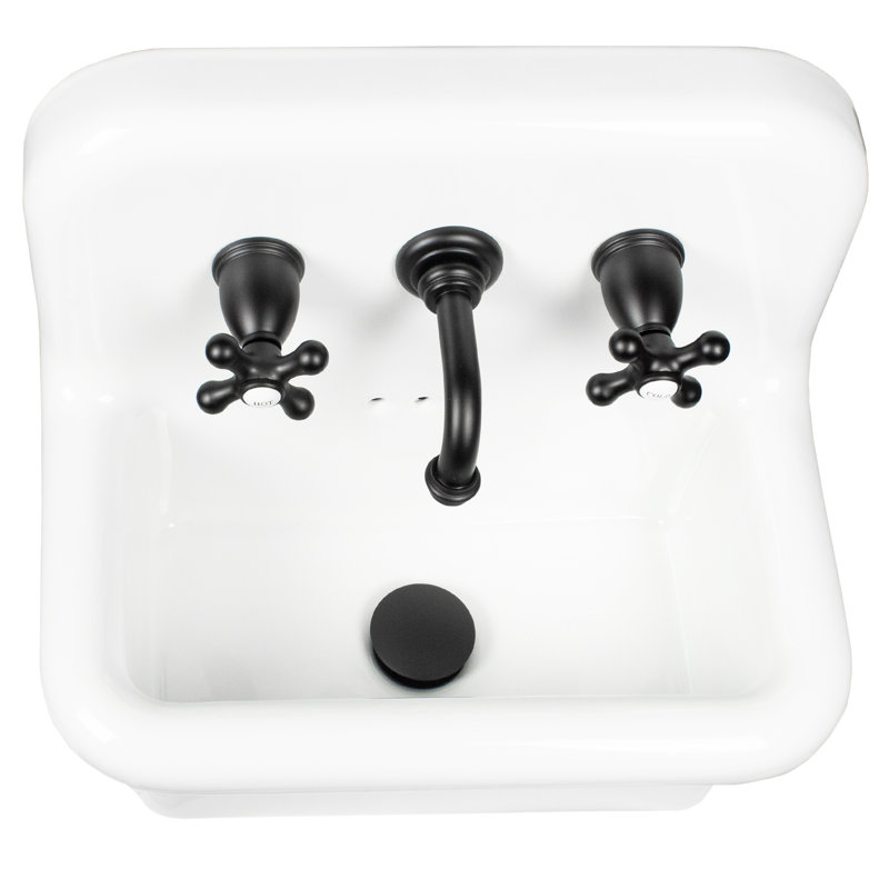 Nantucket Sinks 18-inch Fireclay Wallmount Bath Sink with Faucet, Drain and P-Trap Set, Matte Black/White