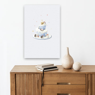Whimsical Winter Cake Abstract Minimalist Penguin Landscape Nature Wall Art Print 1 Piece Wrapped Canvas Wall Art