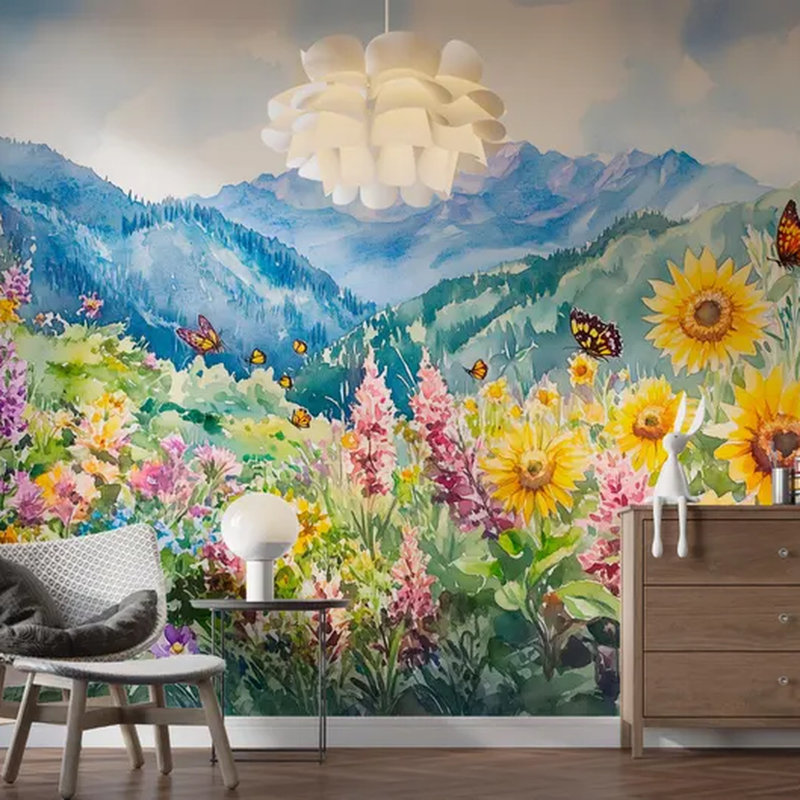 Murale paysage de tournesol, L 96 po x l 108 po