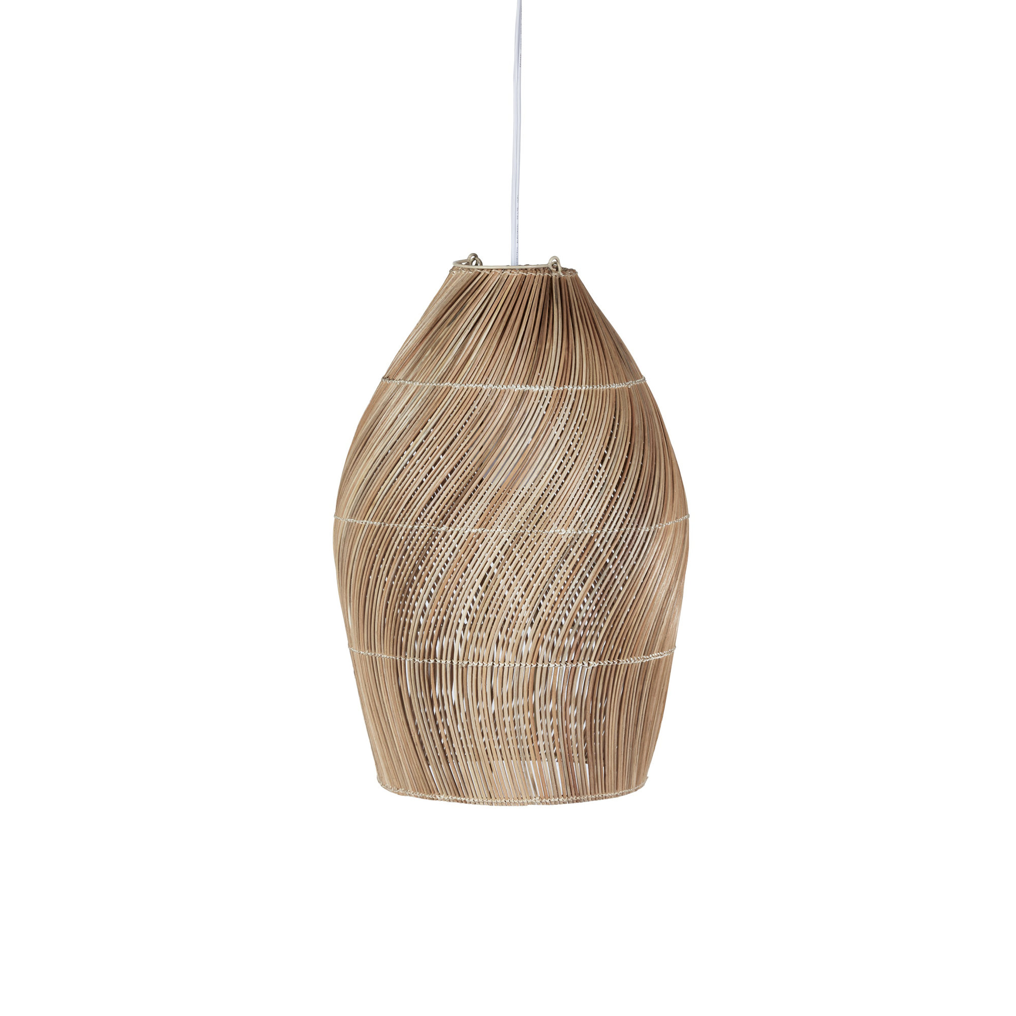 Single Light Textile Rattan Pendant, 21" H x 14" W x 14" D
