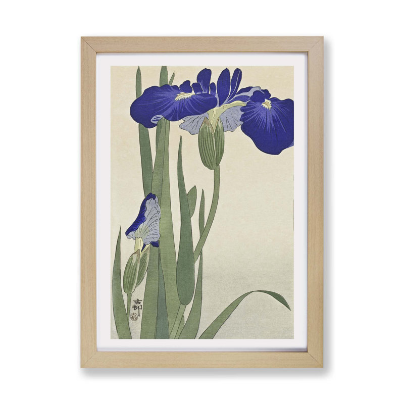 Blue Irises - Framed Print, 45cm H x 63cm W x 2cm D, Oak