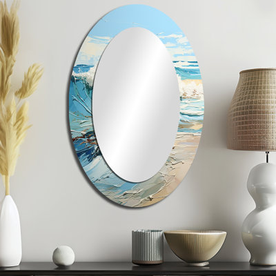 Miroir mural ovale bleu et blanc Simplicity Beach I