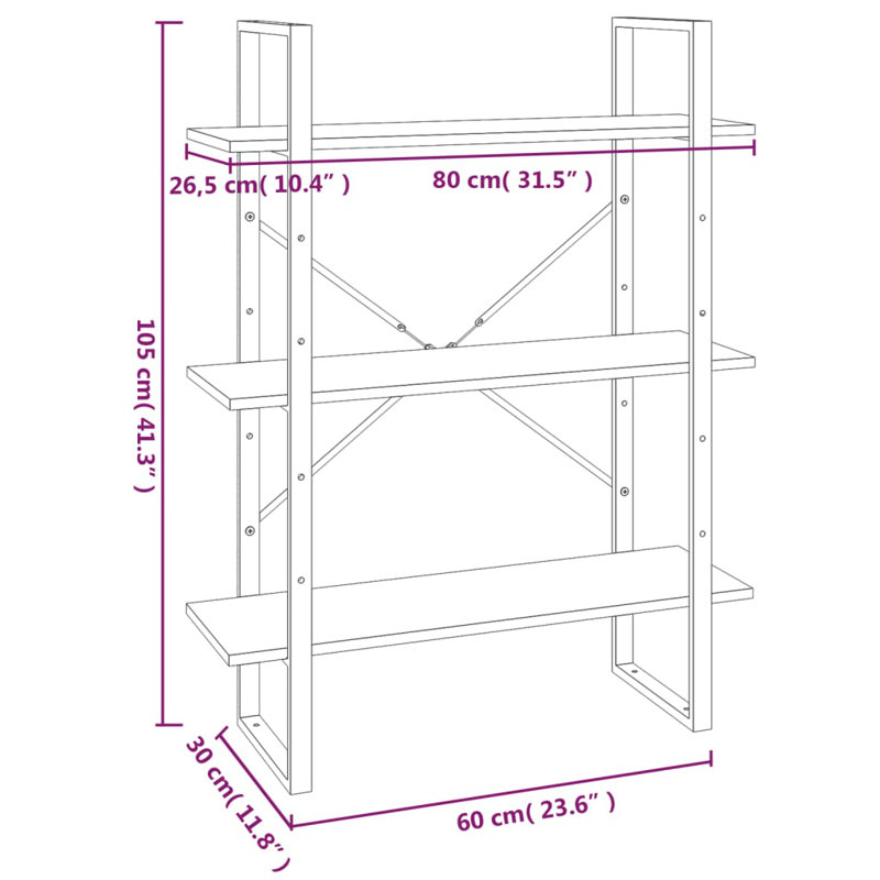 Armoire à livres vidaXL, H 41,3 po x l 31,5 po x P 11,8 po, Gris clair