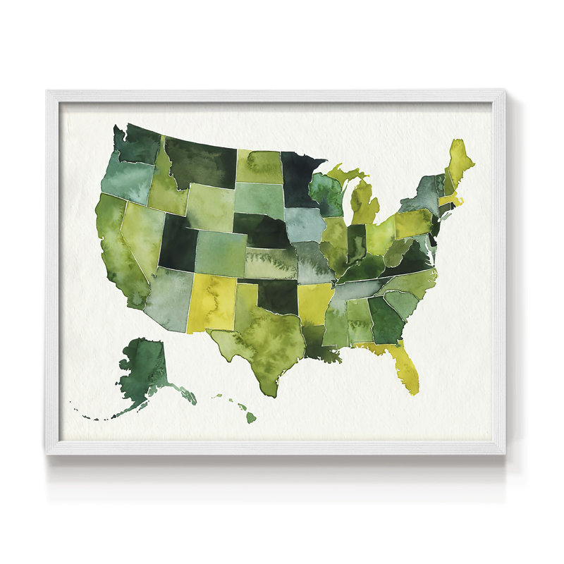 «USA in Watercolor I», reproduction encadrée, H 22 po x l 28 po, Blanc